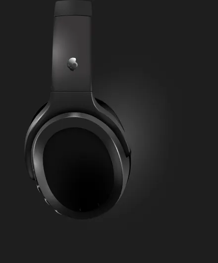A pair of over-ear headphones rendered as vectors on a studio backdrop
